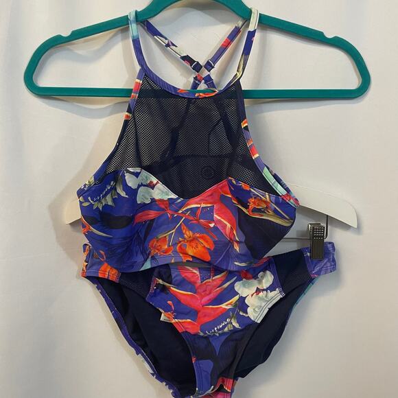 Athleta Swimsuit Lucia Mesh Floral Print Bikini Empire Top Racerback Small - Picture 1 of 10